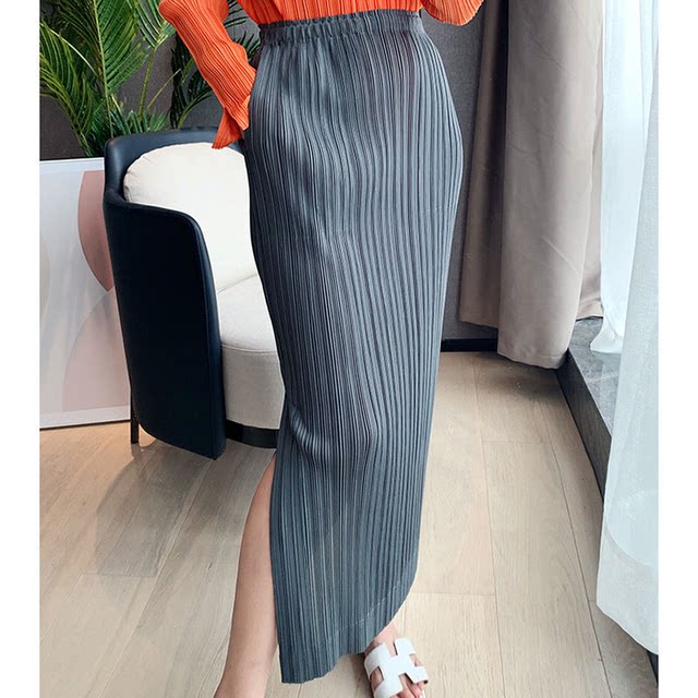 Pleated elastic skirt Spring and summer 2025 new hip-covered long skirt slim and slim pencil Miyake skirt 003
