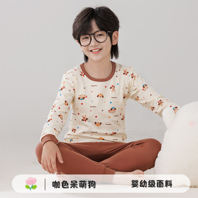 Boys' autumn clothes and long trousers set, pure cotton, children's pure cotton baby bottoming thermal underwear, boys' linen clothes, type A pajamas