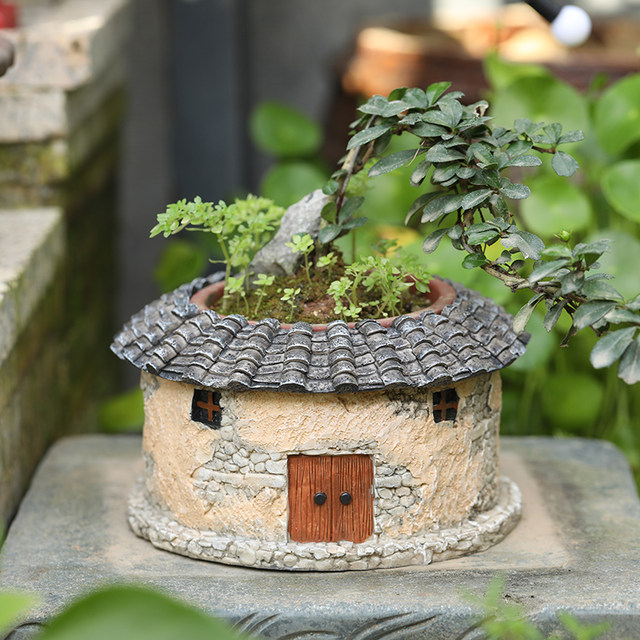 Chinese-style old house bonsai ornaments garden courtyard living room home decorations country earth house garden pastoral gifts