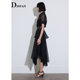 IDPAN women's summer new commuting irregular geometric skirt anti-exposure medium length A-line black skirt for women