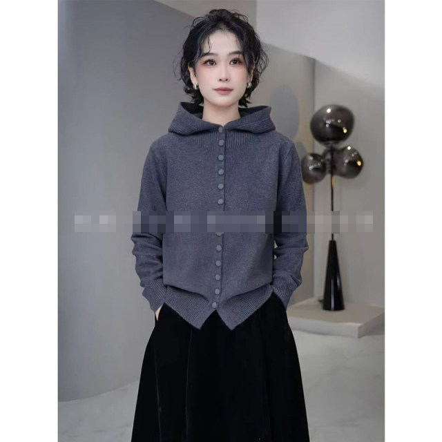 Christmas and New Year's outfit hooded sweater jacket for women in autumn and winter warm soft and lazy style knitted cardigan top