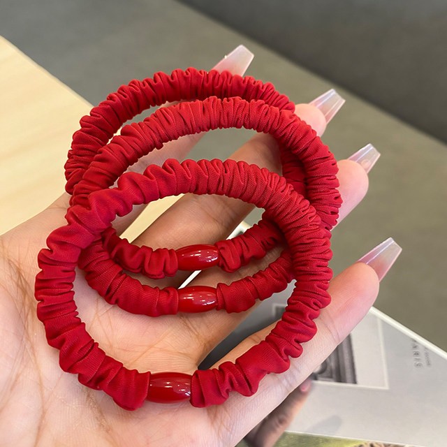 Red head rope for women in the year of zodiac cloth simple hair ring leather case does not hurt the hair for girls rubber band New Year festive hair rope
