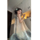 Seven-point candy New Chinese style Chinese style neck halter smudged off-shoulder sleeveless dress for women's summer loose vacation long skirt