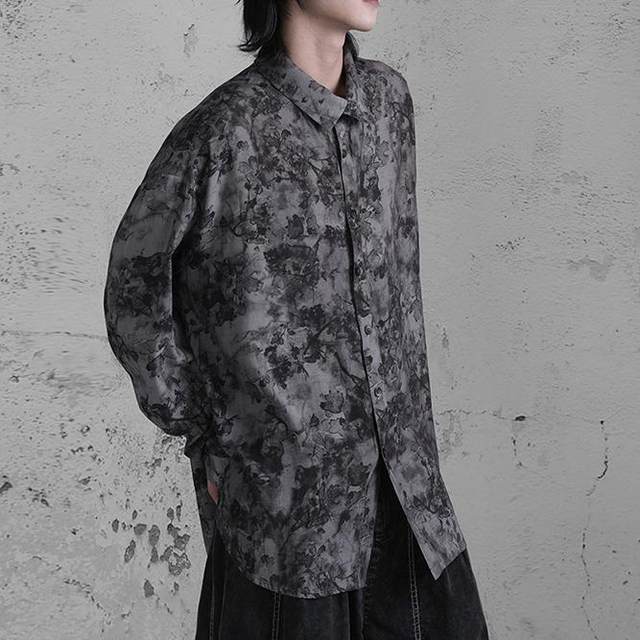 No sense no sense/floating savage retro printed long-sleeved loose shirt turtleneck literary neutral shirt