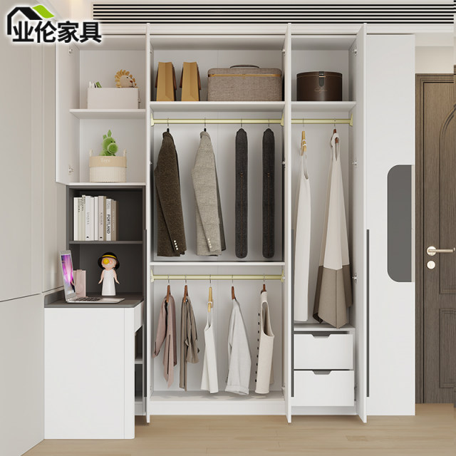 Creamy wind turning corner desk wardrobe combination home bedroom computer desk bookshelf integrated writing learning table 3A47