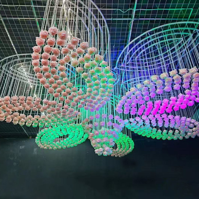 Wedding props crystal bead curtain rose decoration stage layout pendant hotel wedding hall acrylic ceiling pendant