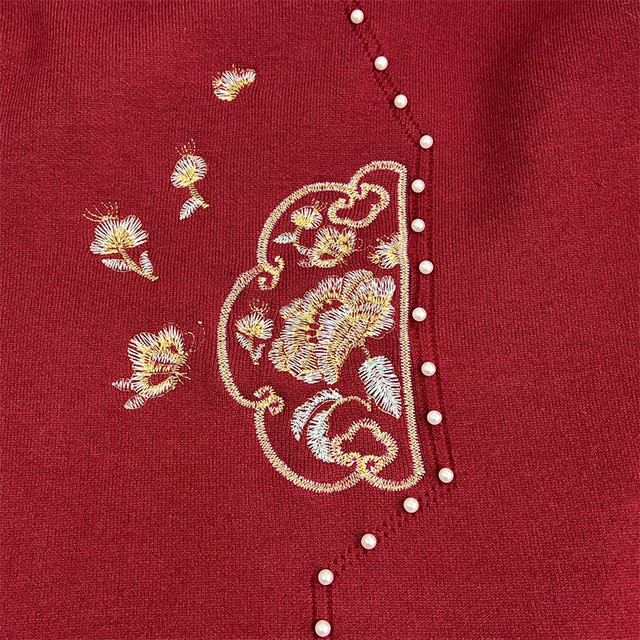 Mom's autumn and winter clothing 2024 new cheongsam collar plus velvet sweater middle-aged and elderly women's clothing grandma winter thickened bottoming shirt