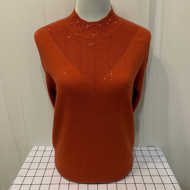 Women's Cardigan Half Turtle Collar Plus Size Short Warm Bottoming Sweater Diamond-encrusted Middle-aged and Elderly Fashion Mom Sweater