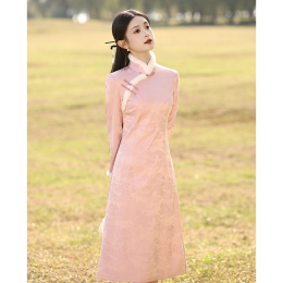 Pink cheongsam plush thickened 2023 new national style tea clothing new Chinese children daily wear autumn and winter