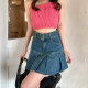 VWYZ Street hot girl spliced ​​ruffled pleated denim skirt for women with retro slim waistband fishtail skirt