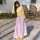 Super fairy purple pleated skirt for women in spring and autumn 2025 new high-waist elastic long skirt draped and versatile large sway skirt
