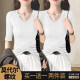 Black V-neck T-shirt for women with high-end mid-sleeved spring and summer new front shoulder versatile base shirt slim and slim temperament top
