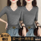 Black V-neck T-shirt for women with high-end mid-sleeved spring and summer new front shoulder versatile base shirt slim and slim temperament top
