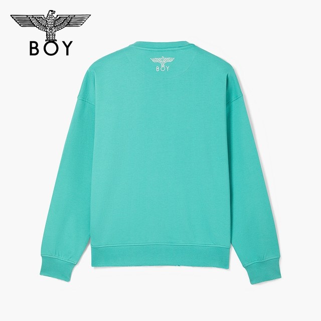 BOYLONDON Spring Men and Women's Same Pearl Light Embroidered Peacock Blue Simple Casual Pullover Sweatshirt N03001
