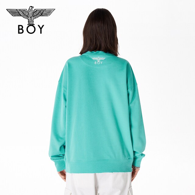 BOYLONDON Spring Men and Women's Same Pearl Light Embroidered Peacock Blue Simple Casual Pullover Sweatshirt N03001