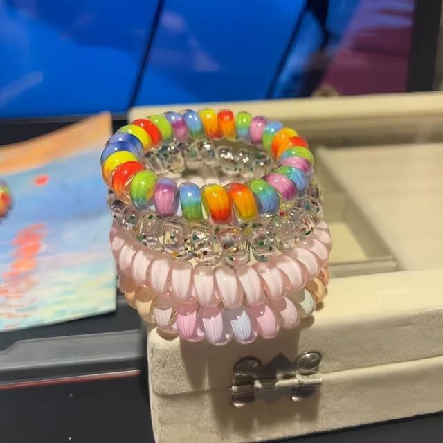 
Summer female student rainbow gradient traceless phone line simple headband new transparent durable phone circle