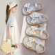 Genuine leather children's sandals girls beach shoes 2025 new summer crystal open-toe sandals soft sole girls princess shoes