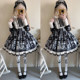 Korean mushroom cool {exclusive}~original design antique cat lolita dress gothic style dark long-sleeved op dress