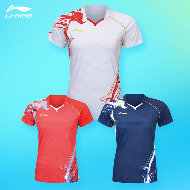 Li Ning badminton uniform sportswear summer youth team competition suit quick dry short-sleeved T-shirt sportswear AAYU225