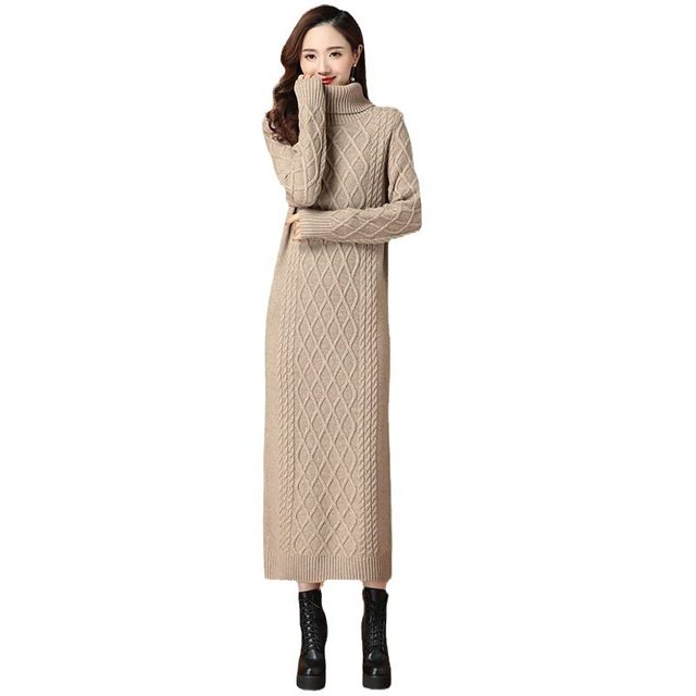 Long sweater women's 2025 new style over the knee autumn and winter new high collar large size women's accessories coat knitted dress