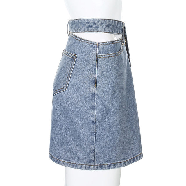 SUMMER CUTOUT Button Denim Pocket SKIRT Summer Summer Spanking Pocket Denim Skirt

