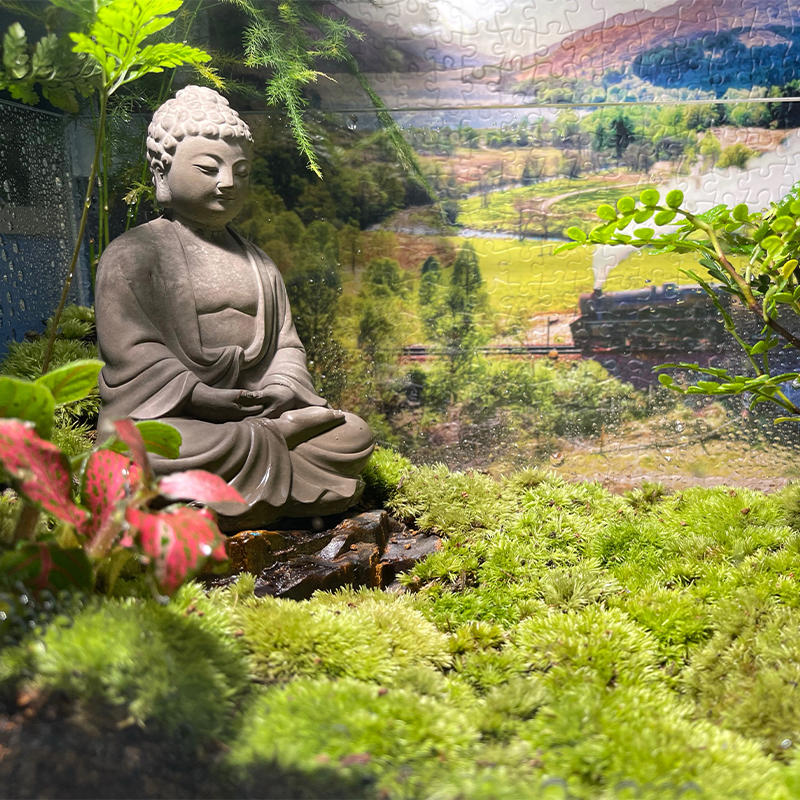 中式禅意水泥佛头佛像鱼缸微景观造景家居人物装饰品园林盆景摆件