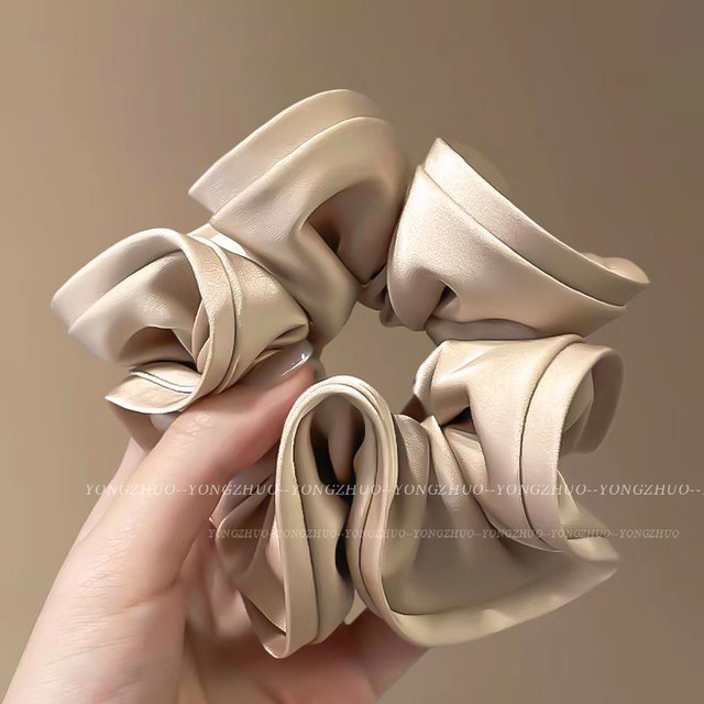 Zhao Lusi same style as satin large intestine hair circle for women with high-end feeling oversized black rope bun hair rope floral hair accessories