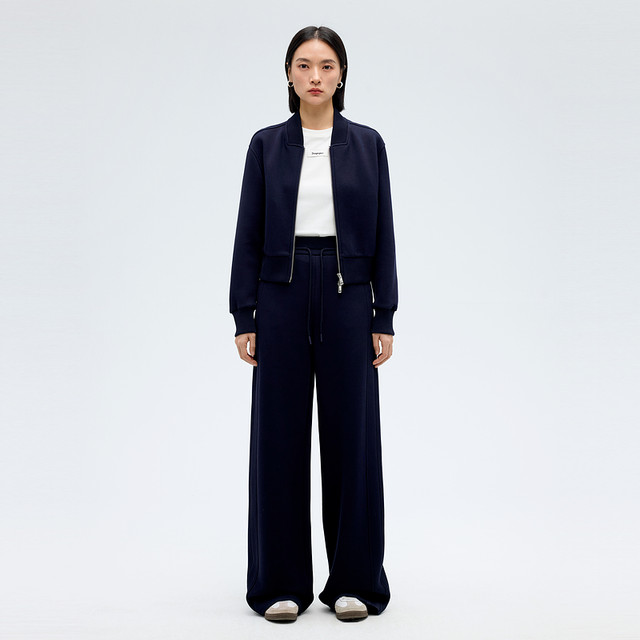 Shuiyunjian Women's Clothing Simple Casual Commuter Double Zipper Navy Jacket Short Jacket 2025 Spring New Style
