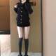 SOLOTARIO design sense gold button navy blue sweater cardigan women's spring and autumn lazy college style knitted short jacket
