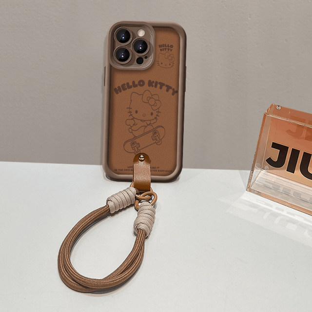Della Kitty is suitable for iPhone16 mobile phone case Apple 15promax protective set Huawei PURA70 width vivox100 Xiaomi 14 anti -drop OPPO red rice k70 Honor 20 coffee color