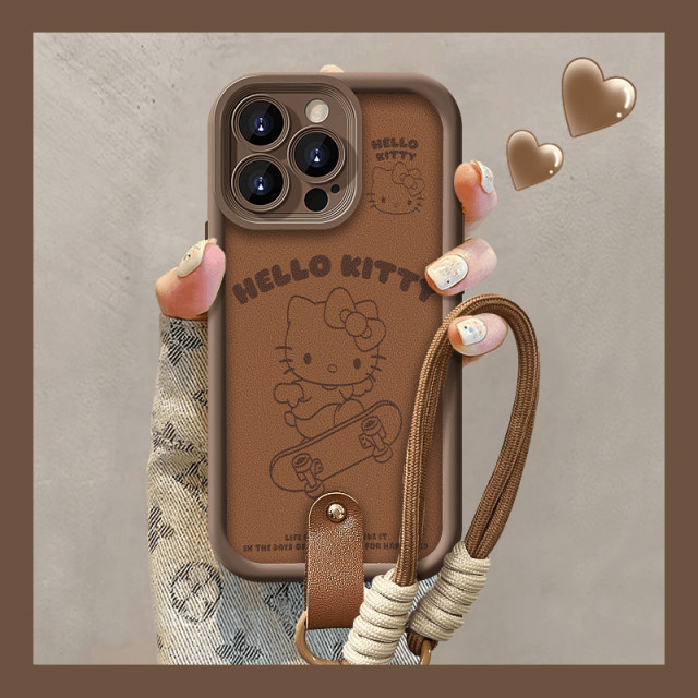 Della Kitty is suitable for iPhone16 mobile phone case Apple 15promax protective set Huawei PURA70 width vivox100 Xiaomi 14 anti -drop OPPO red rice k70 Honor 20 coffee color