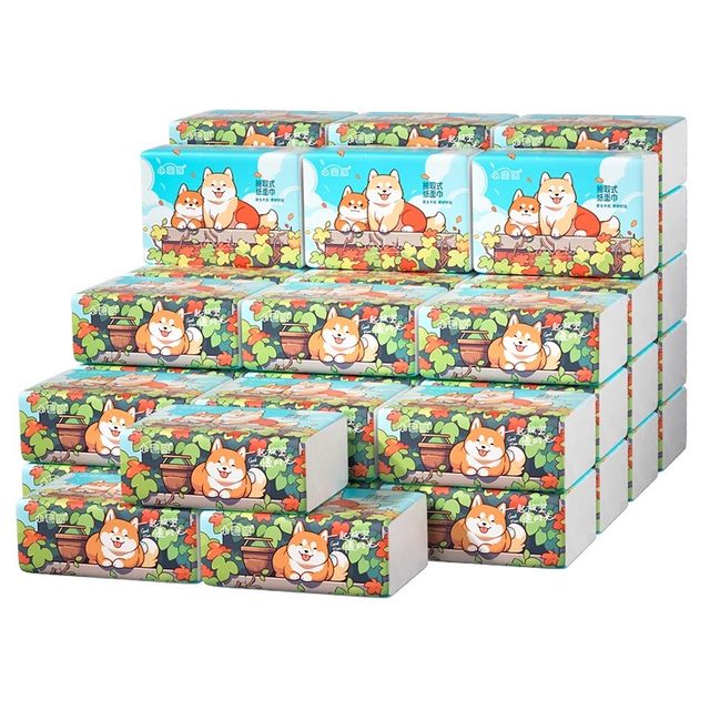 
Little Bear draws 280 pieces of paper, whole box of thickened log napkins for home affordable 5 layers, four sides embossed