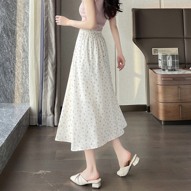 Awakening Paradise Spring High Waist Slim and Fresh Floral Dress Long Skirt Versatile Sweet Skirt Printed Umbrella Dress
