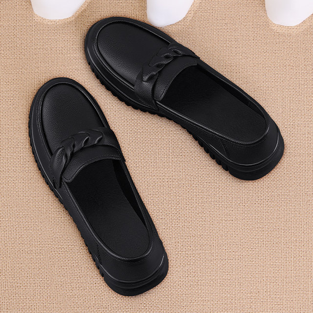 KFC anti-slip work shoes for women's leather shoes for work without tiring feet kitchen soft sole black waterproof and oil-proof mother shoes