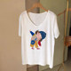 Summer large-size women's fashion brand pure cotton white short-sleeved T-shirt for women 2024 new V-neck casual slim-covering top
