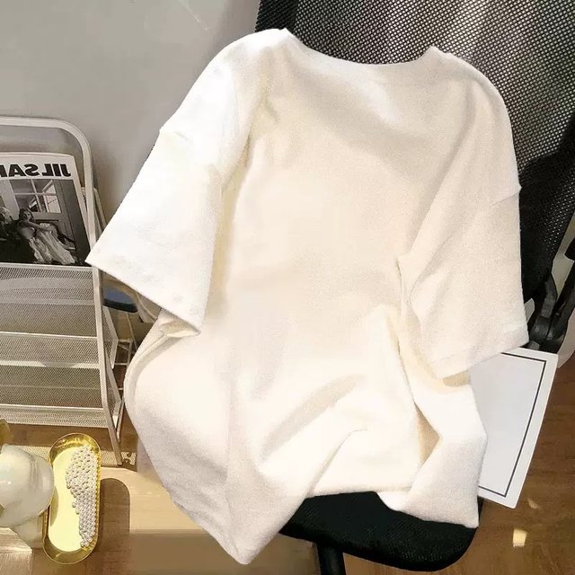 Summer white T -shirt loose tide brand women's thin cotton V -neck short -sleeved fat mm covered belly, hidden meat large size women's clothing
