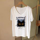Summer large-size women's fashion brand pure cotton white short-sleeved T-shirt for women 2024 new V-neck casual slim-covering top
