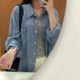 Blue linen plaid shirt for women 2025 summer new loose and versatile casual style sun protection shirt jacket ins