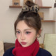 Leopard print knitted bow ball hair clip women's back high ponytail grab clip wool hair fixed headdress