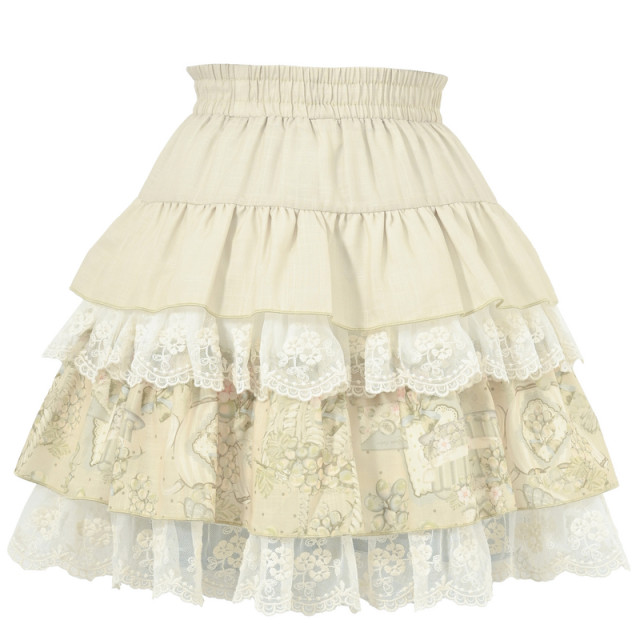 Sen Girls Tribe Original Retro Printed Lace Spliced ​​Cake Skirt Women's High Waist Skirt 2025 Summer