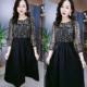2025 early spring new style slim waist-hugging spliced ​​printed round neck mid-length skirt