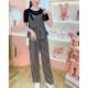 Fashionable spliced ​​striped top straight pants two-piece set for women's 2025 summer new high-end style slimming suit