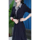High-end long-sleeved dress for women 2025 autumn new fashion design sense spliced ​​POLO collar mid-length skirt