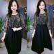 2025 early spring new style slim waist-hugging spliced ​​printed round neck mid-length skirt