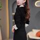 Fashionable fake two-piece long-sleeved dress for women 2025 spring new style temperament waist-hugging and slimming mid-length casual skirt