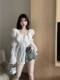 French style ruffled square collar flared sleeve design sweet mid-length chiffon shirt sunscreen for girls summer
