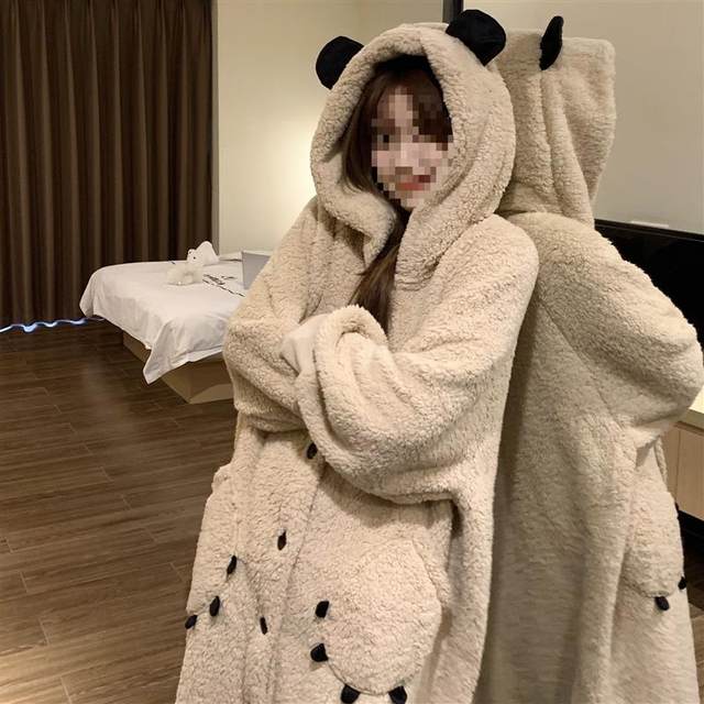 
Winter Bear Coral Velvet Pajamas Women's Autumn and Winter 2025 New Plus Velvet Thickened Pajamas Robes Home Clothes Winter