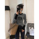 
Gray grunge thickened round neck base shirt for women 2025 autumn and winter new style inner raglan sleeve long sleeve T-shirt small top