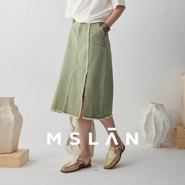 MSLAN Summer 100% Cotton Spliced ​​Frozen Denim Skirt MFCM8301