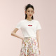 Langzi Group LIME Rhine round neck simple white T-shirt 25 summer pure cotton elastic embroidered cherry pattern short sleeves